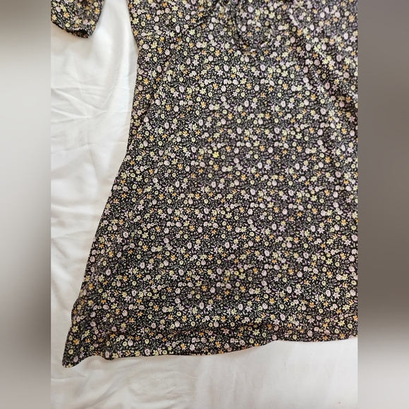 Lauren Conrad Womens Black Floral Short Sleeve V-Neck A Line Dress Size Small - Picture 2 of 11